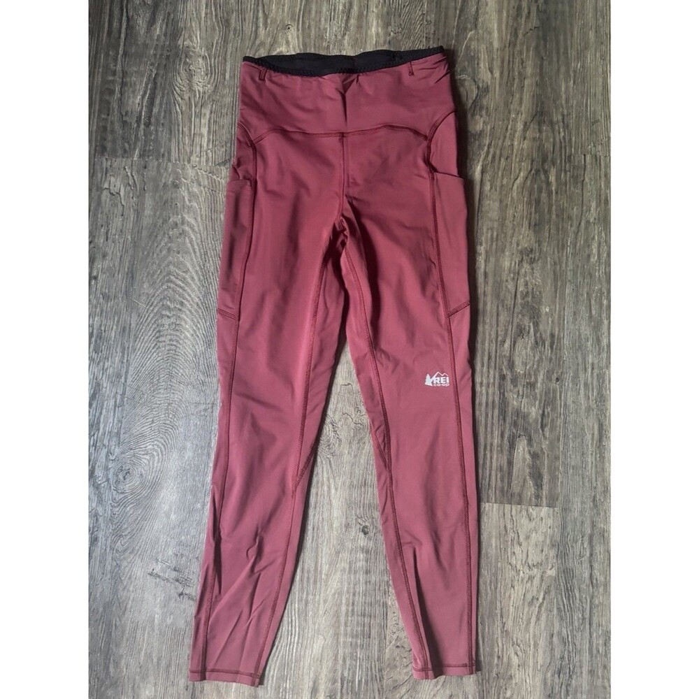 REI Co-op Leggings Womens M Red High Rise Ankle Pockets Reflective Running